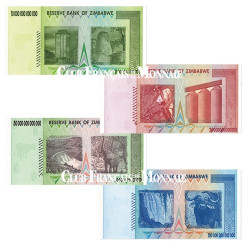 Lot de 4 billets Zimbabwe 2008 - Hyperinflation