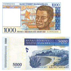 Lot de 2 billets Madagascar